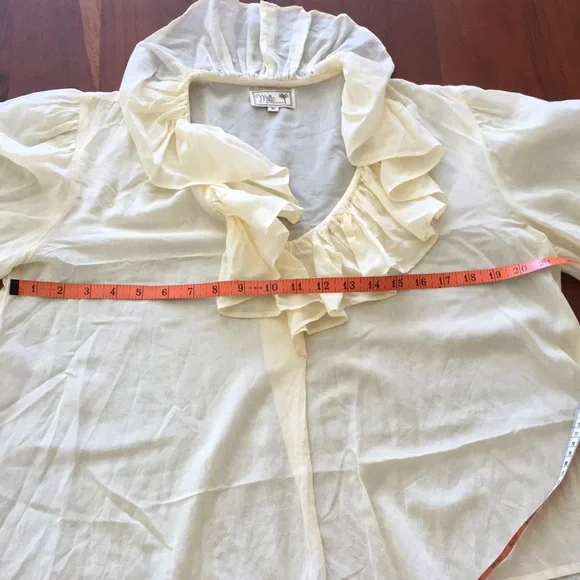 Mille Resort & Travel butter yellow semi sheer ruffle blouse M - Picture 8 of 10